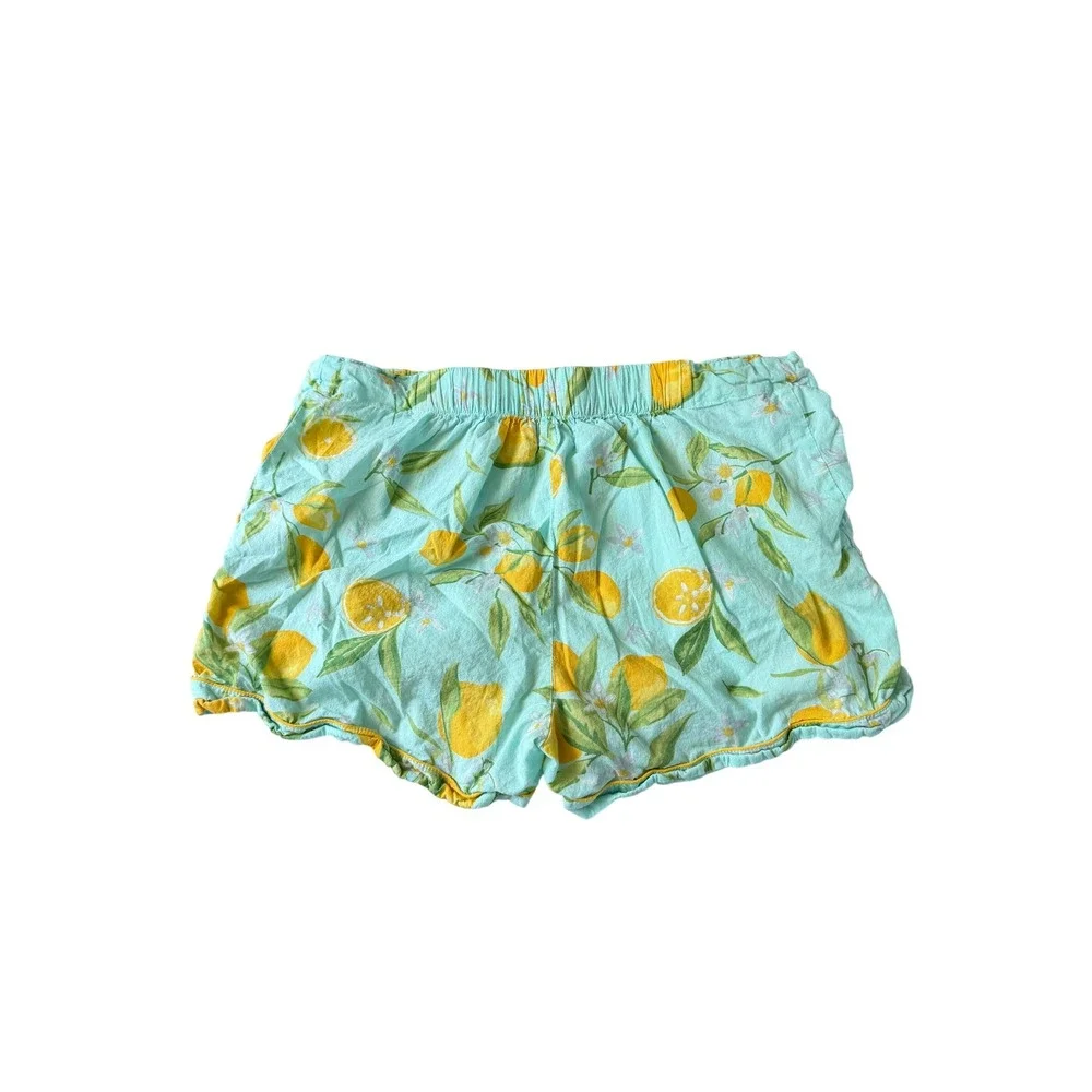 Crafted by Mahogany Lemon Print Pajamas Set‎ Mint Green Yellow Top Shorts Size M